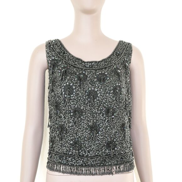Vintage Boho Beaded Black Tank Top Festival Bohemian Summer Black Top Medium - Picture 1 of 3